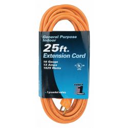 EXTENSION CORD,25 FT,ORANGE,SJ T,5-1