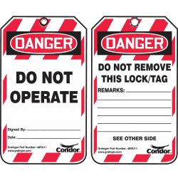 LOCKOUT TAG,DANGER DO NOT OPER ATE,PK25