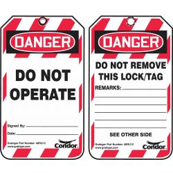 LOCKOUT TAG,DANGER DO NOT OPER ATE,PK100