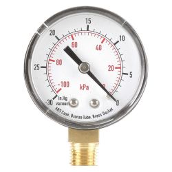 VACUUM GAUGE,2 IN,30 TO 0 IN HG VAC